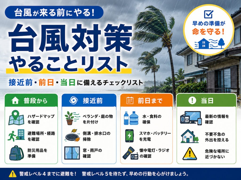 台風対策でやることリスト｜接近前・前日・当日に備えるチェックリスト